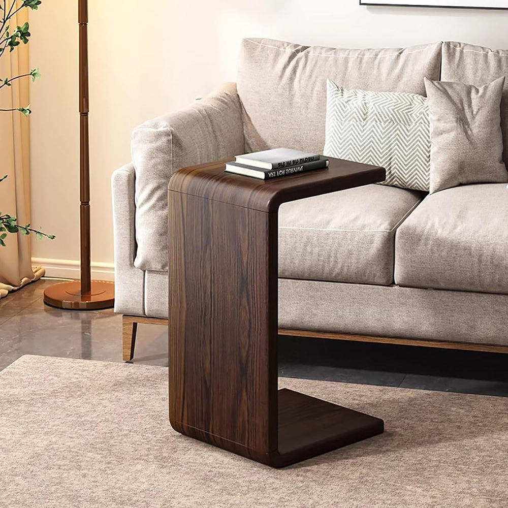 Solid Wood End Table for Couch,C Shaped Side Table Slide Under Sofa Table for...