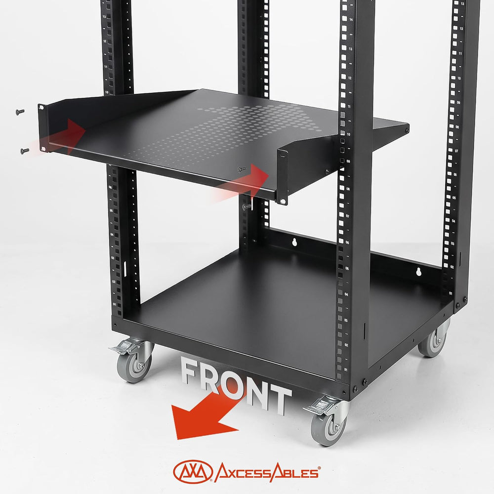 AxcessAbles 12U Open Frame Network Rack with Locking Caster Wheels - 440lb Ca...