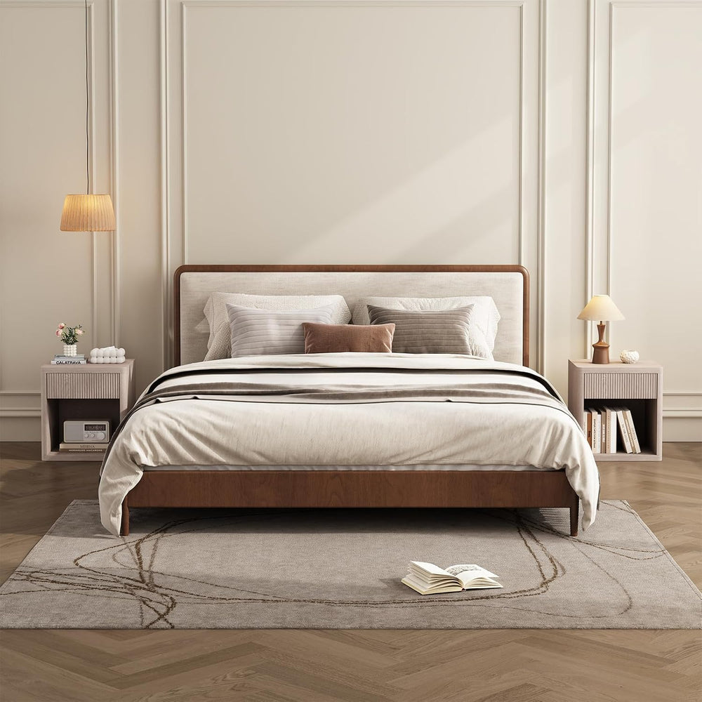 OLIXIS Set of 2 Modern Nightstand, 22.7" Fluted Drawer Wood Bedside Tabl...