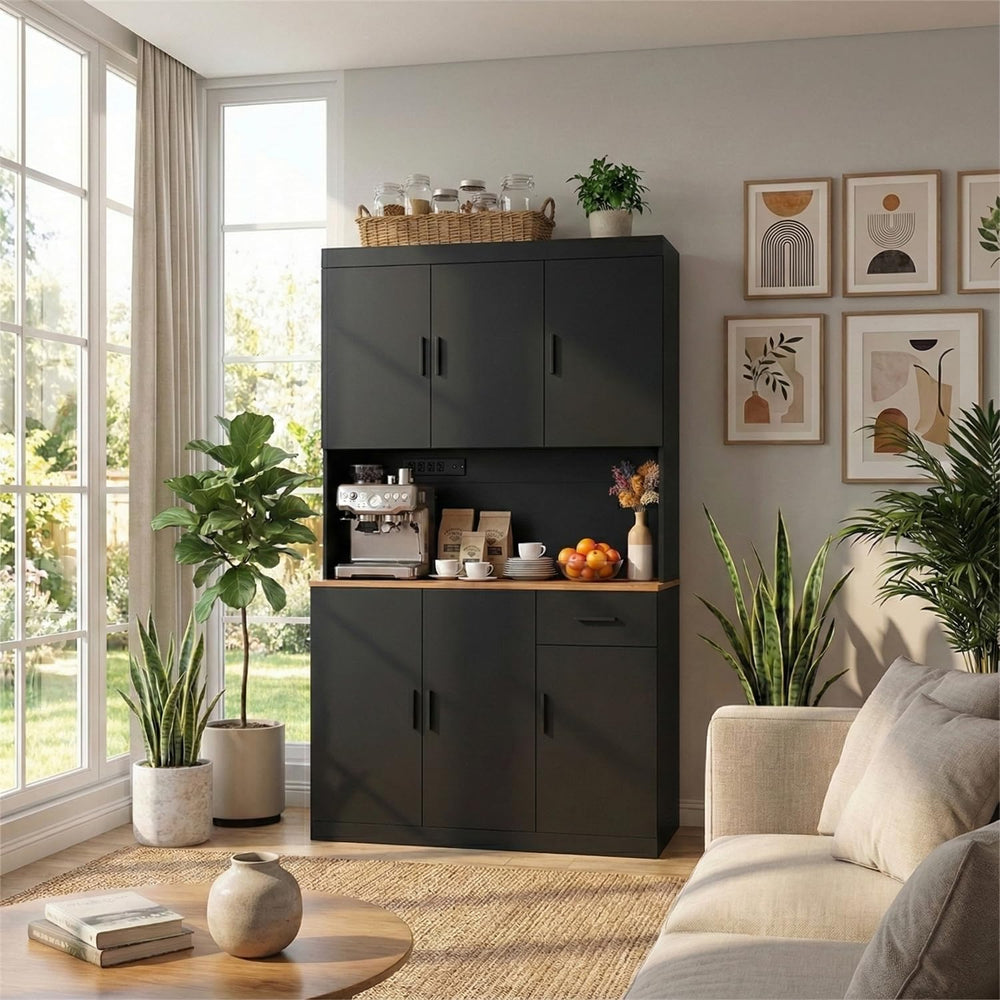 DIYART 71 Inch Black Pantry Cabinet with Power Outlet, Heavy-Duty Freestandin...