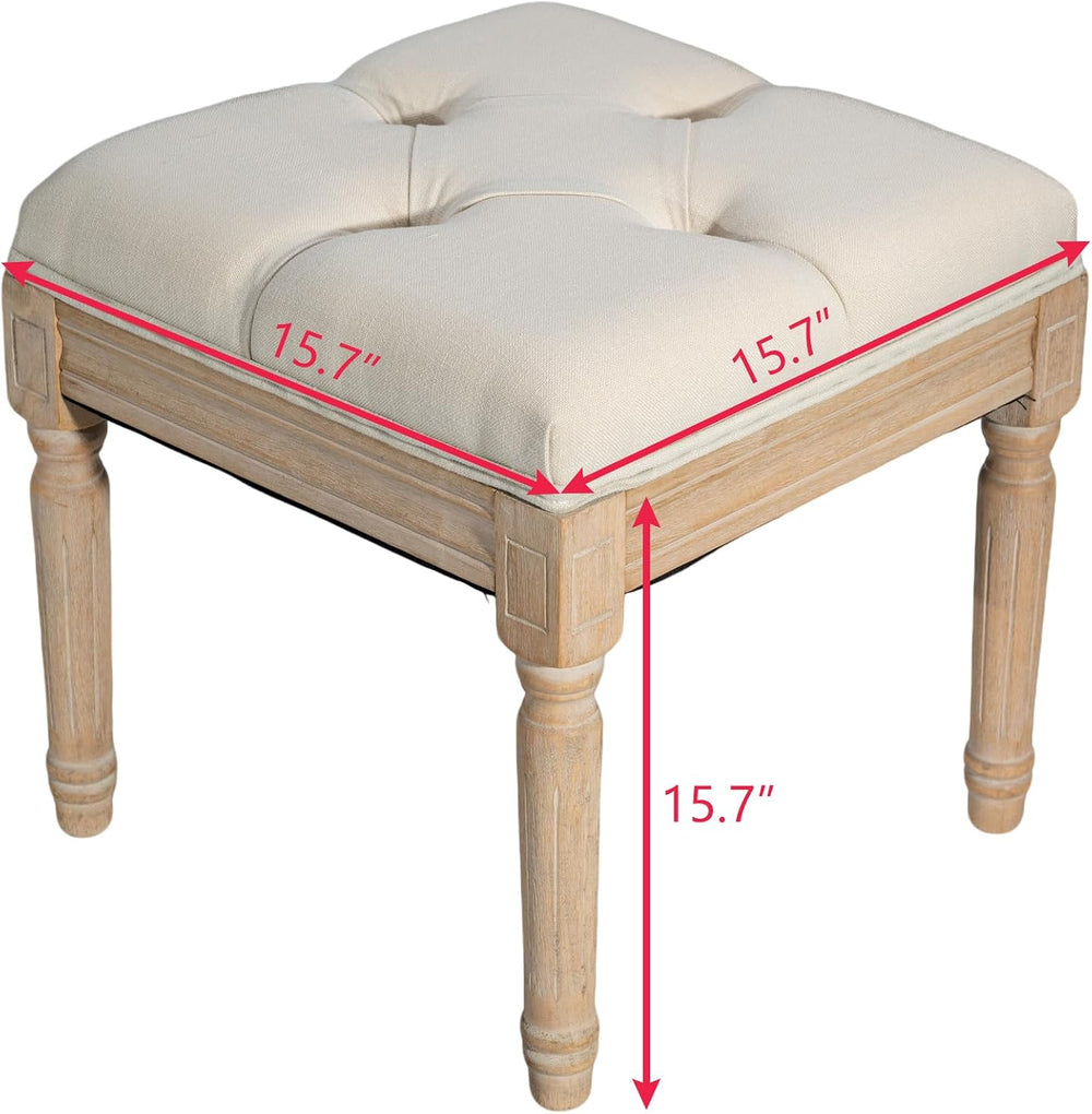Square Vanity Stool Bench, 15.7" Small Ottoman Foot Stool with Padded Bu...