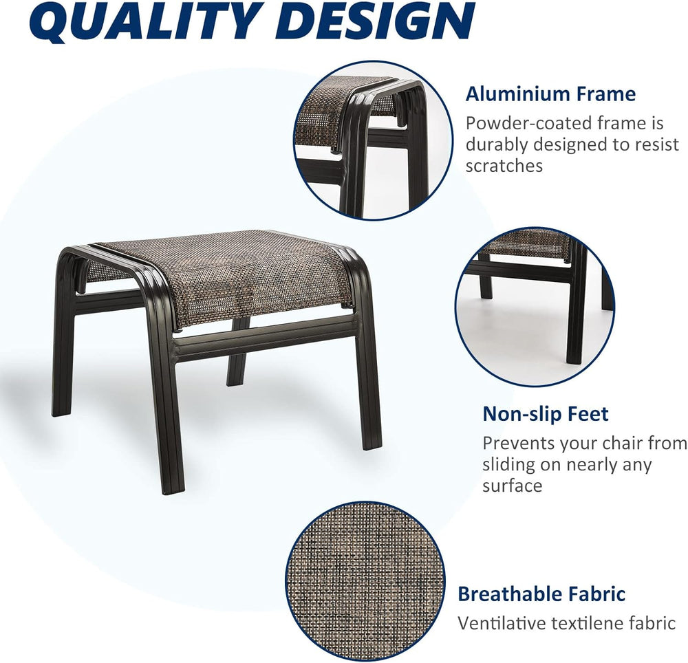 Outdoor Patio Foot Rest Ottoman Seat Textilene Portable Metal Footstool Porta...