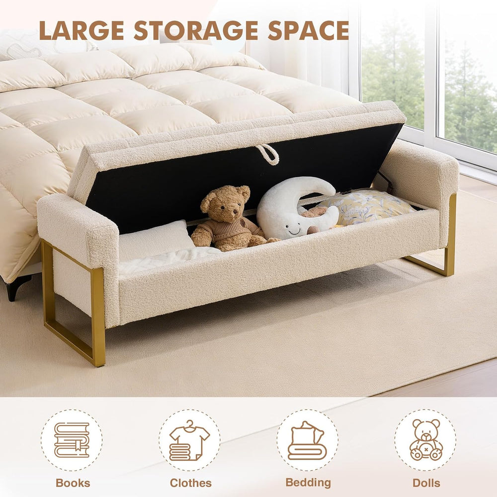 67" Storage Bench for Bedroom, King Size End of Bed Bench, Upholstered S...