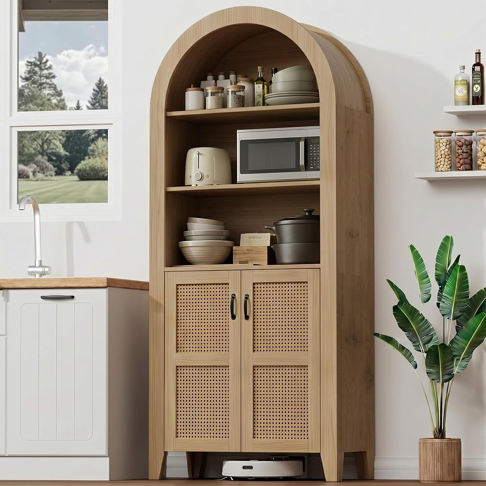 Arched Pantry Cabinet, 71" Kitchen Pantry Cabinet with Adjustable Shelf,...