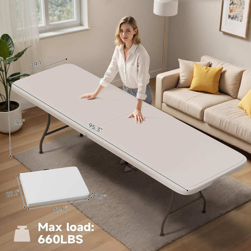 Folding Table 8 Foot - Heavy Duty 660LBS Capacity, Sturdy & Foldable Desi...