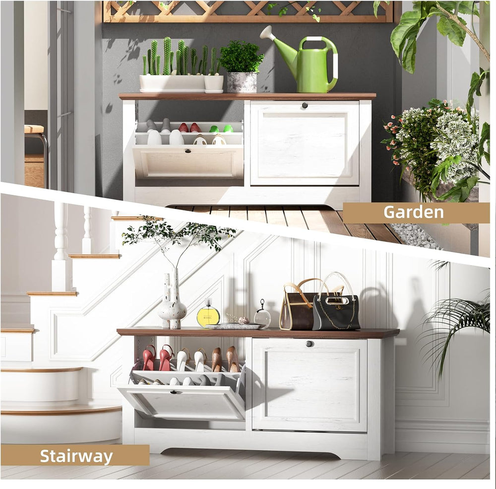 Shoe Storage Bench with Seat, Entryway Shoe Cabinet with Drawers | Flip Drawe...