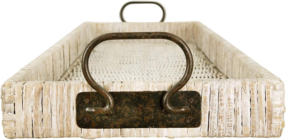 Creative Co-Op Oversize Decorative Rattan Tray with Metal Handles, Distressed...