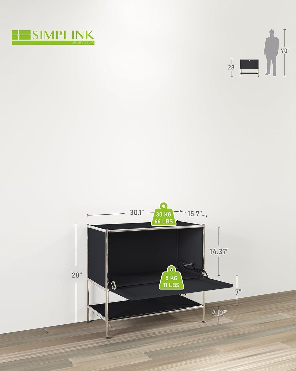 Metal Nightstand, Mid-Century Modern Bookshelf, Flap Door 27.5 | Sleek Modern...