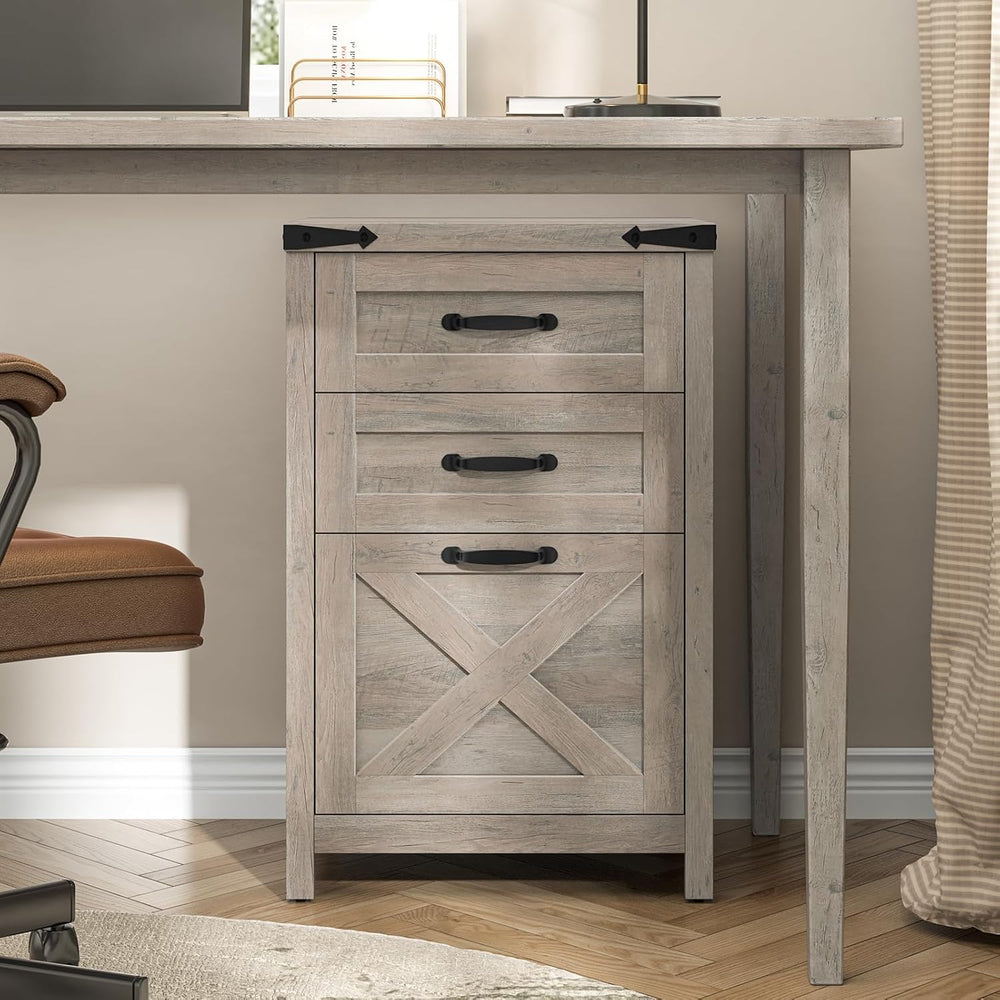 Small Farmhouse File Cabinet with 2 Drawers for Home Office, Rustic Grey | Ha...