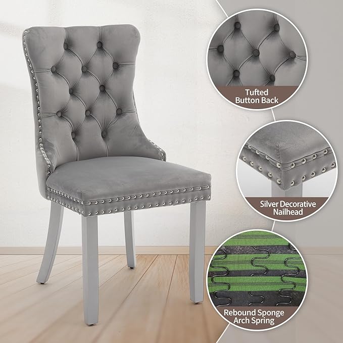Velvet Dining Chairs Set of 2, High-end Tufted Upholstered Dining Chair with ...