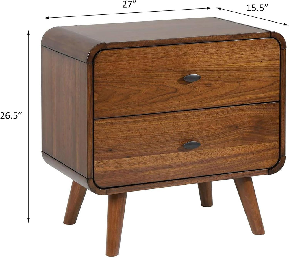 Dark Walnut 2-Drawer Nightstand Modern-Rustic Design,for Small Spaces