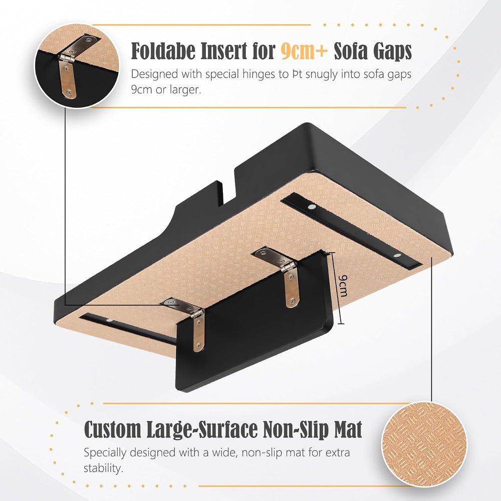 Nnewvante Couch Trays with Cup Holders Insert on Sectionals, Black | 2-in-1 b...