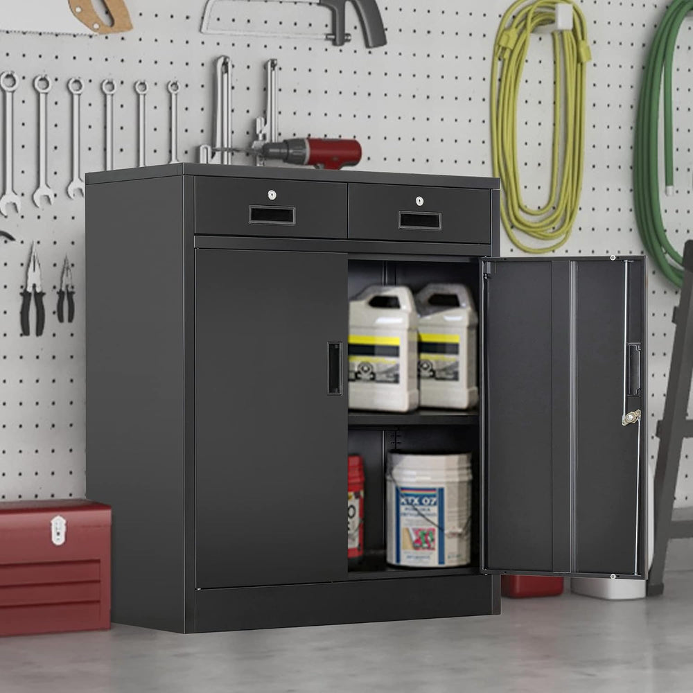 Wanfu Metal Storage Cabinet, 36" H Locking Storage Cabinet with 2 Drawer...