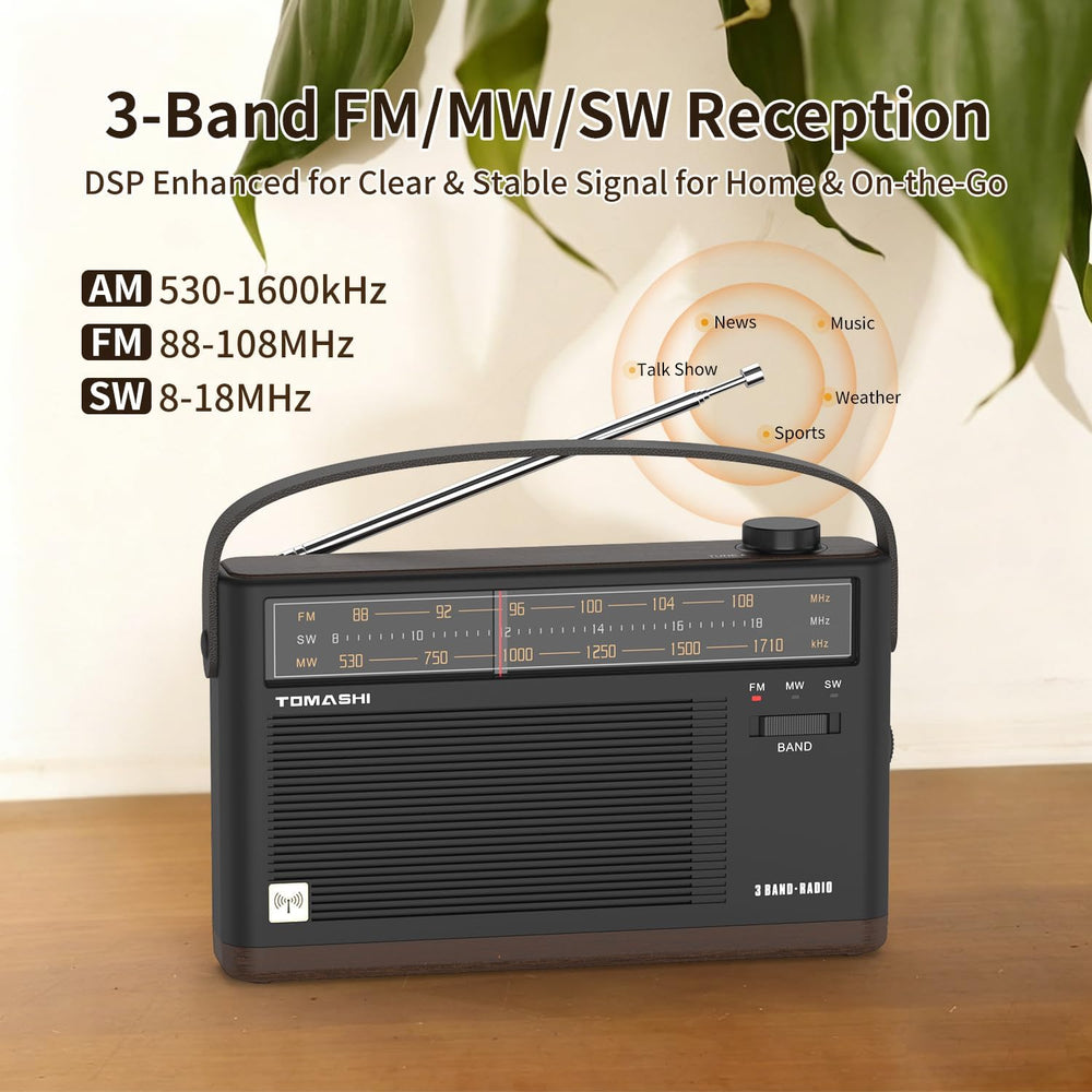 TOMASHI Portable AM FM SW Radio, Retro Transistor Radio, Type-C Charging