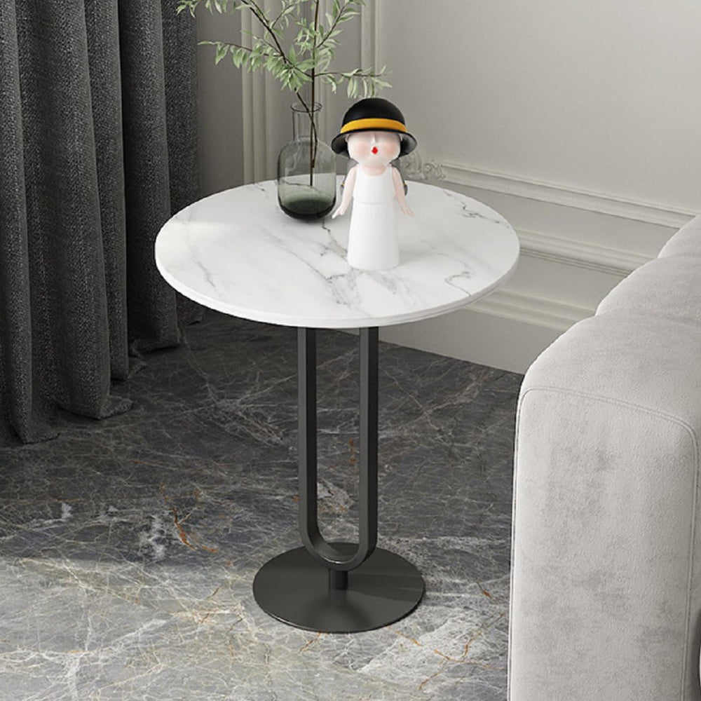 Marble White Side End Table, White Round Coffee Table Sofa Side Table Modern ...