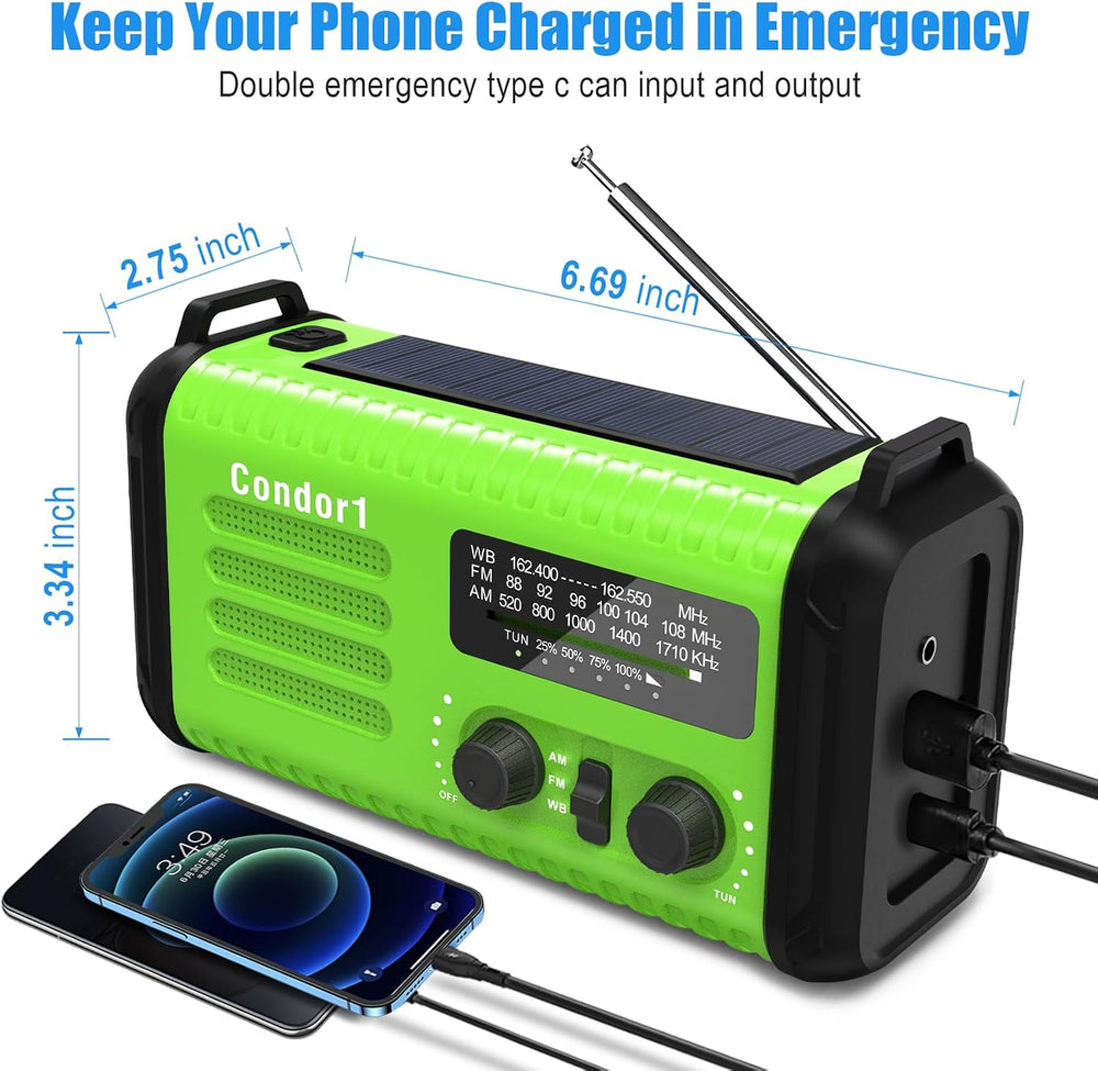 20000mAh Solar Hand Crank Emergency Radio, NOAA Portable Emergency AM/FM Radi...