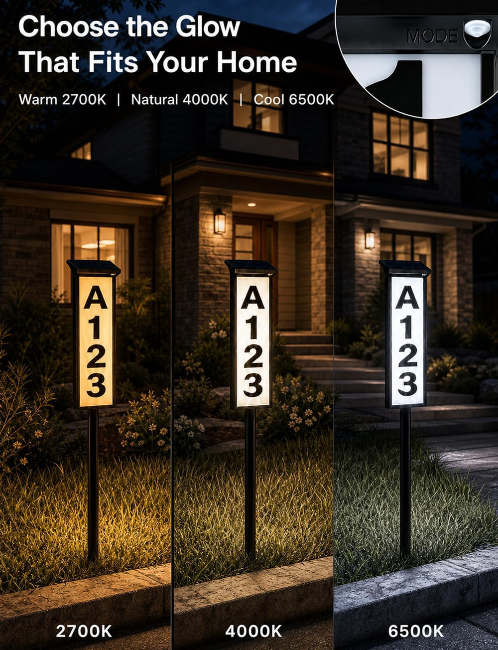 Yeelight Solar Address Sign, House Number for Outside Waterproof, 3-Color LED...