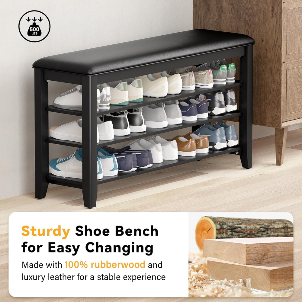 Shoe Rack Bench Entryway Storage with Leather Cushion, Shoe Organizer Bench f...