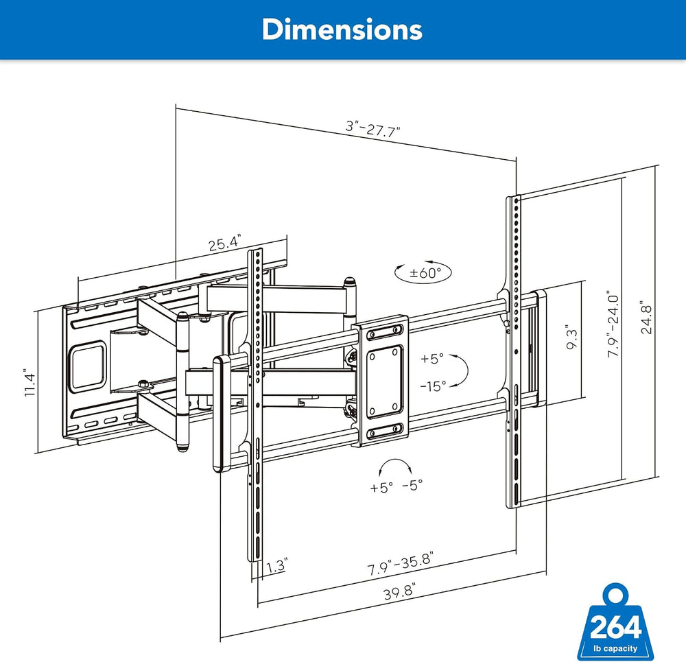 Mount-It! Heavy Duty XXL Full Motion TV Wall Mount for Extra Large TVs, max V...