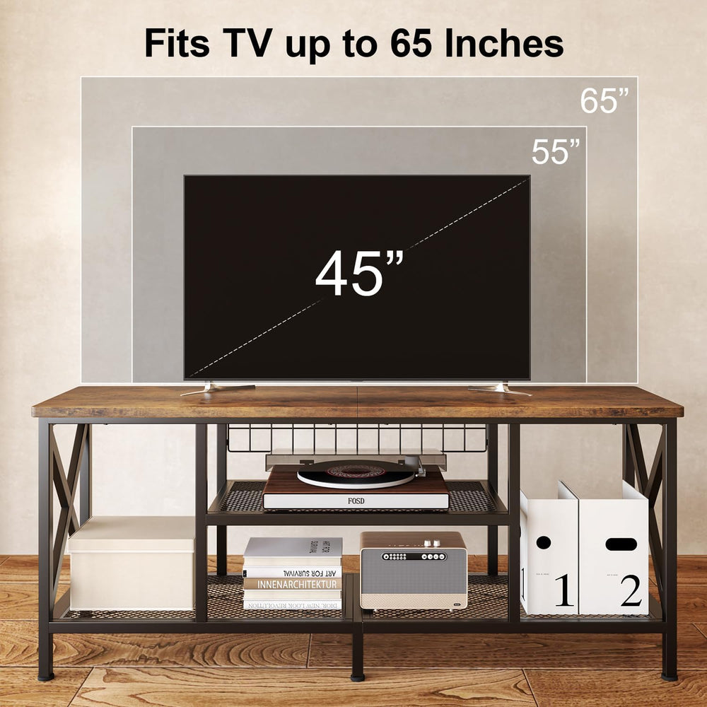 Gizoon 59.8" Industrial TV Stand for 55-65 Inch TVs, Rustic Brown, 3-Tie...
