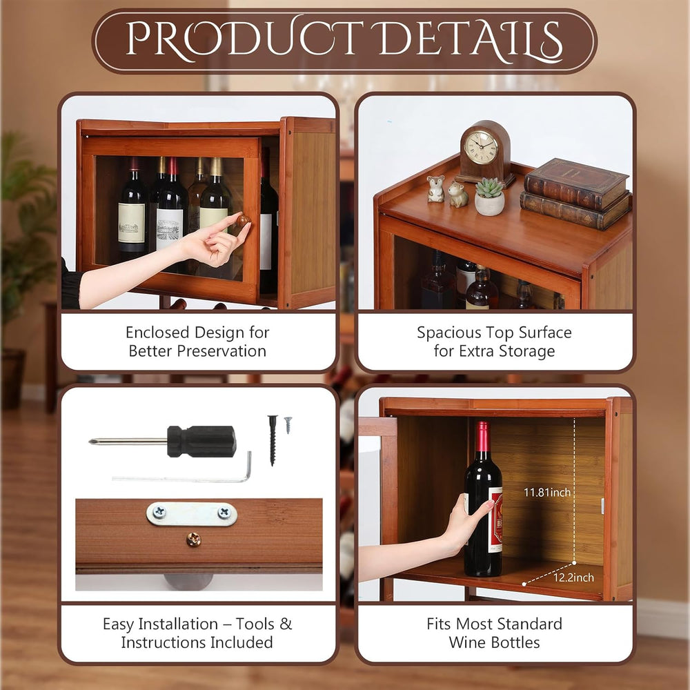 Leinuosen Bamboo Wine Rack Bar Cabinet 36'' Freestanding Wine Rack | ...