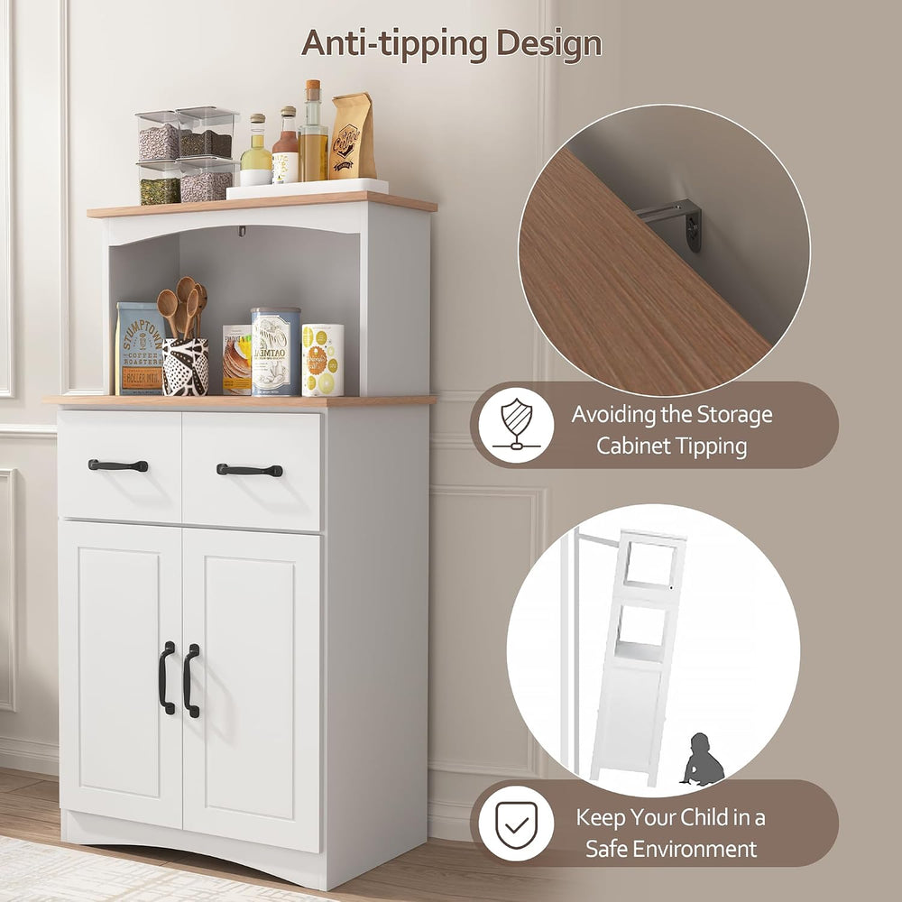 Microwave Cabinet with Storage and Drawers, Kitchen Microwave Stand with Stor...