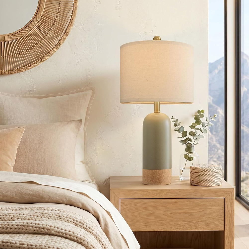 PoKat 24'' Hand-Textured Green Table Lamps, Farmhouse Bedside Lamp Se...