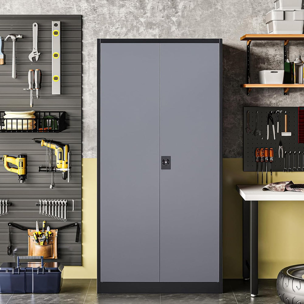 Metal Storage Cabinet with 2 Doors and 4 Adjustable Shelves, 71" Steel G...