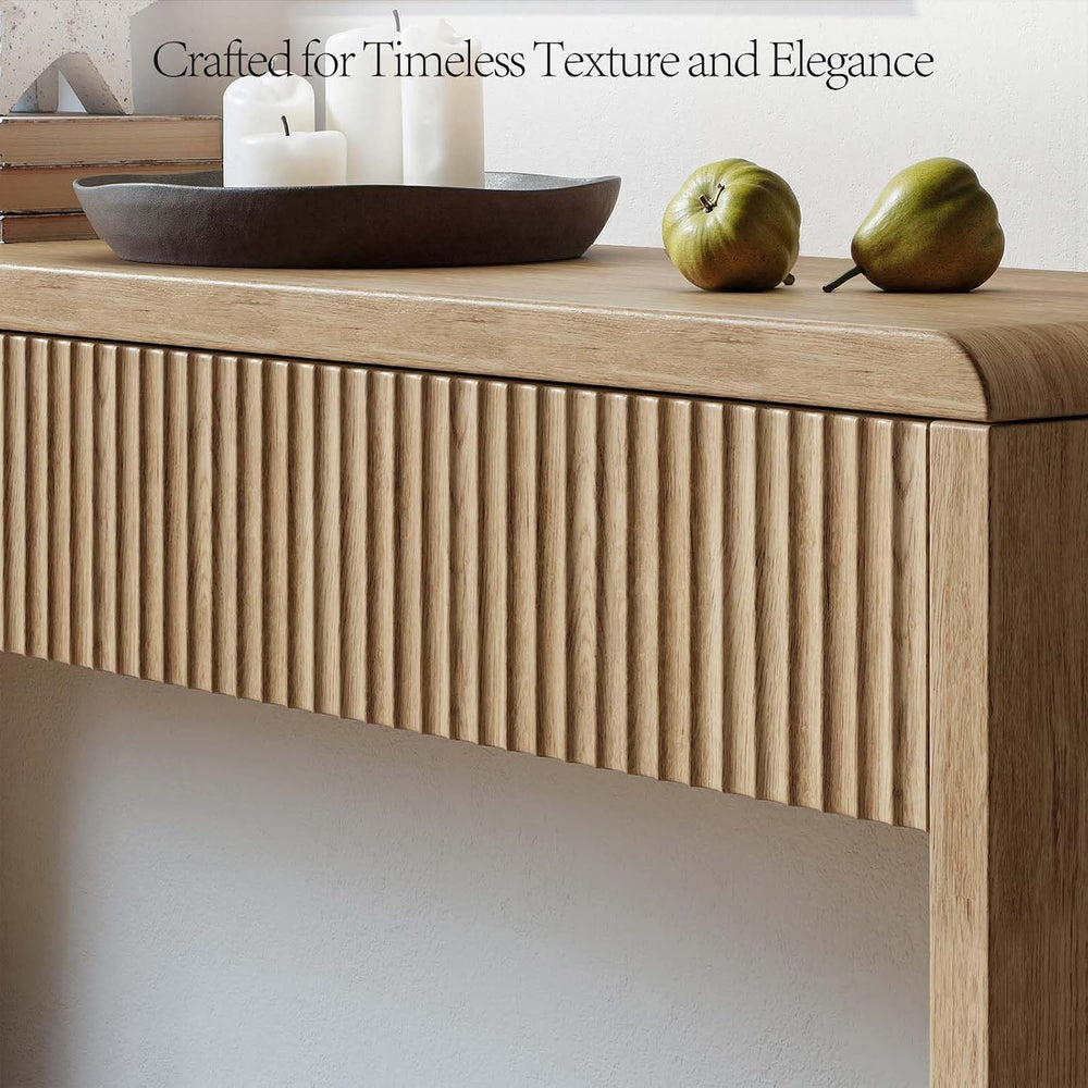 Evermagin 59'' Oak Entryway Table with Drawers, Boho Fluted Console T...