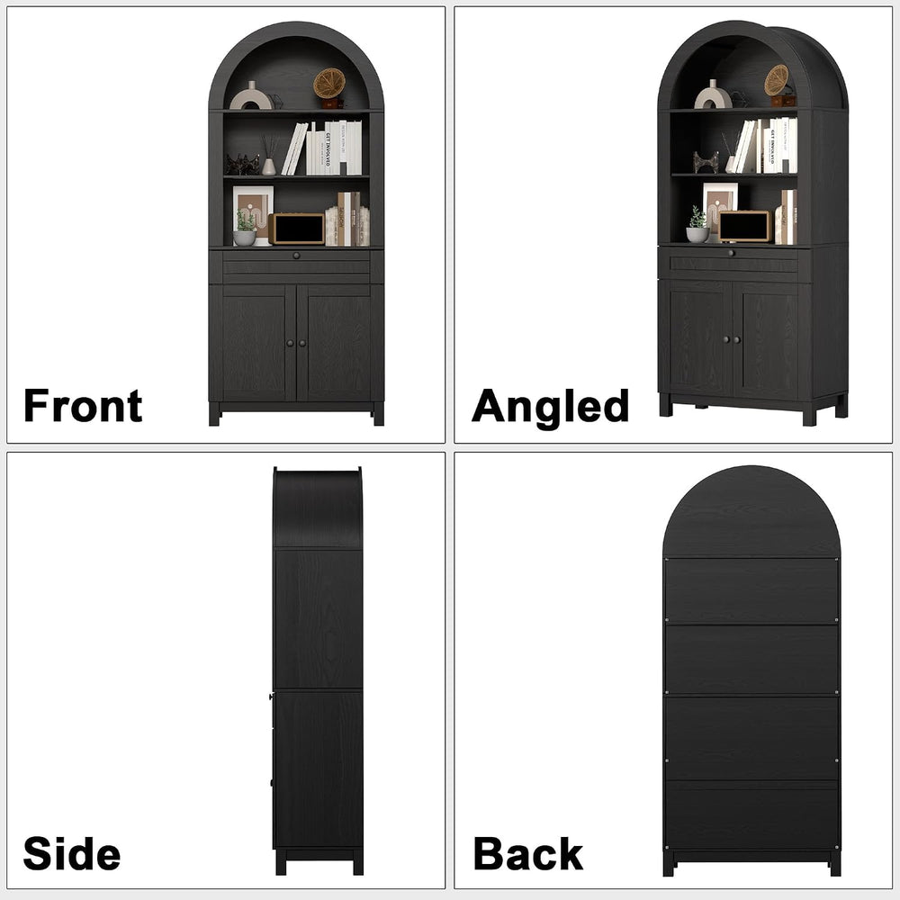 Arched Pantry Cabinet, 71" Kitchen Pantry Cabinet with Smooth Gliding Dr...