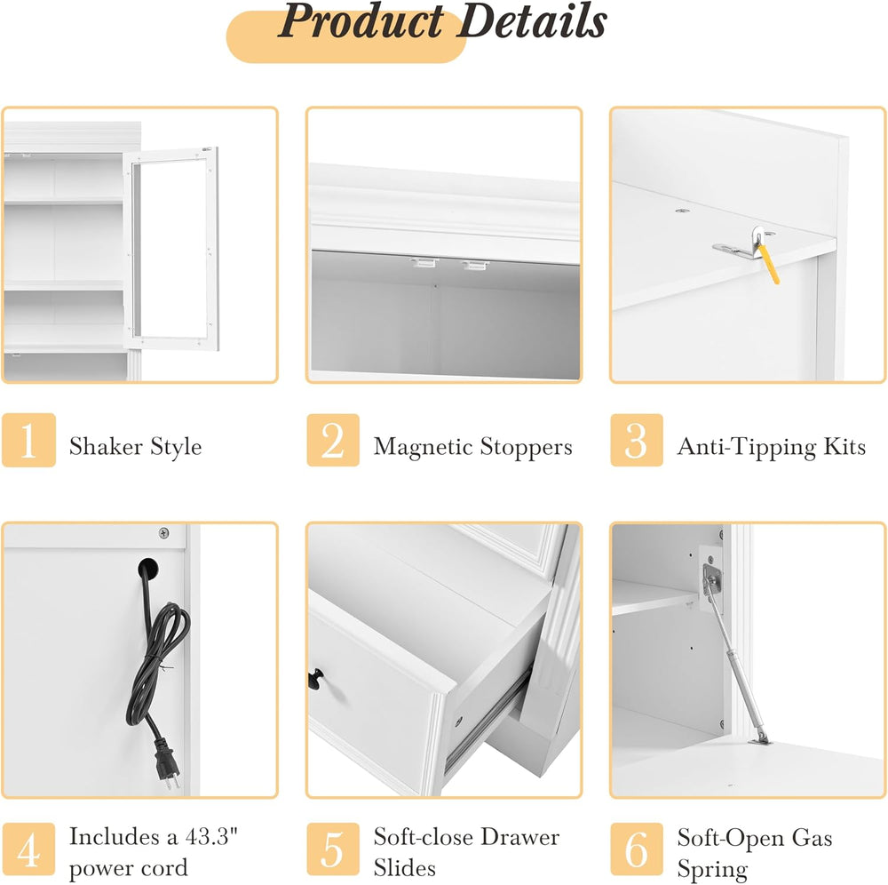 Merax Kitchen Pantry Cabinet, 78” White Wooden Pantries Storage Cabinet with ...