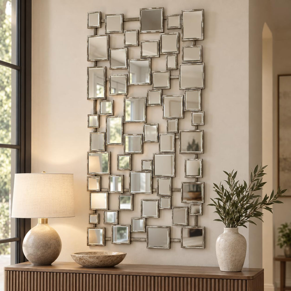 Large Modern Accent Wall Mirror for Living Room Silver 23.6"x47" Me...