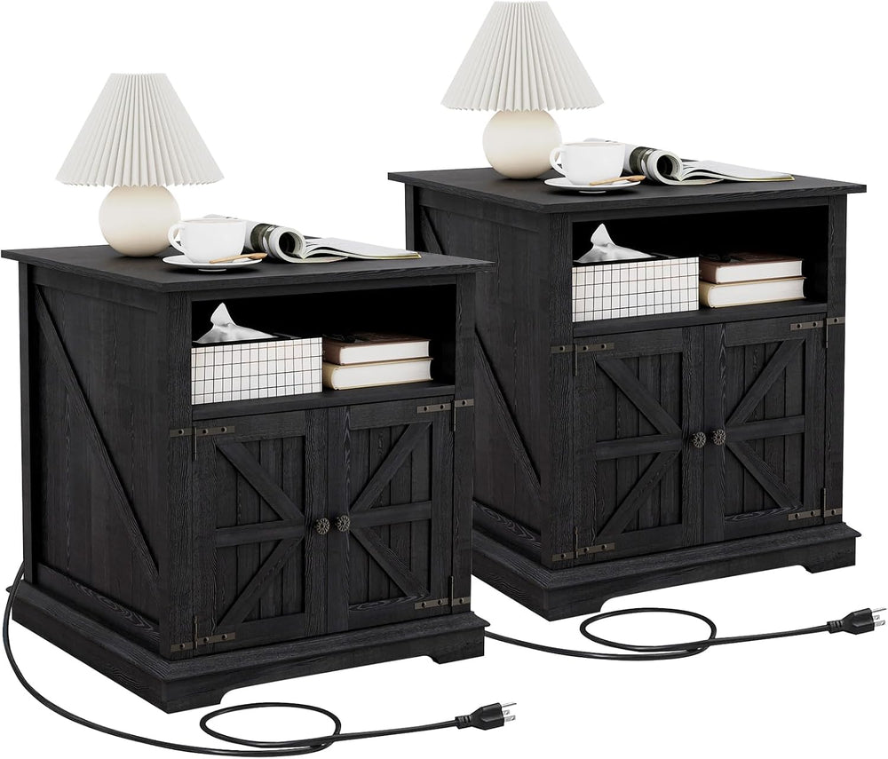 MUUEGM End Table Set of 2 Large Side Table 24" Farmhouse Nightstands wit...