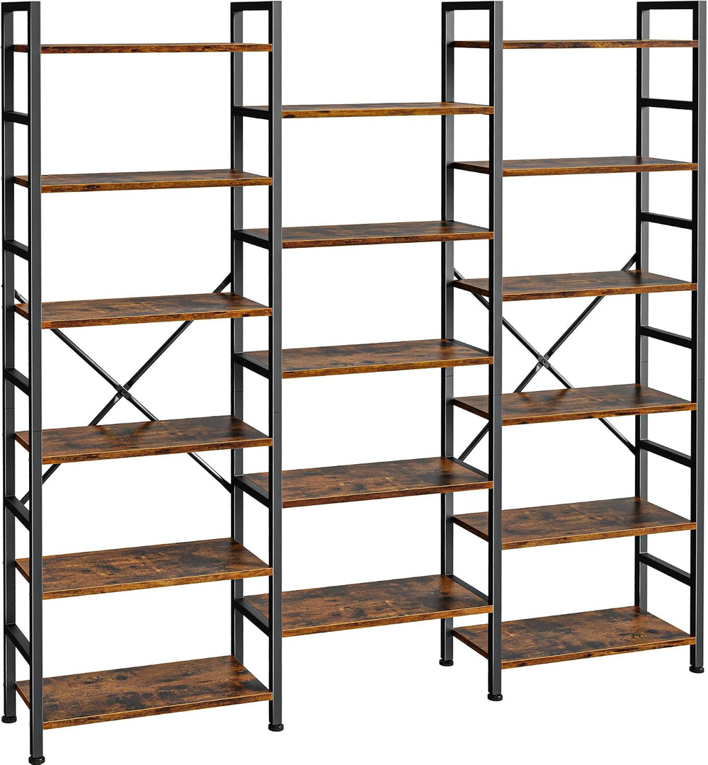 SUPERJARE Triple Bookshelf, Bookcase with 17 Open Display Shelves, Wide Book ...