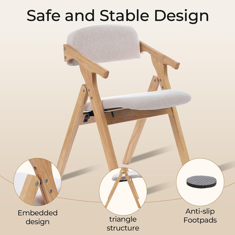 Grod Folding Dining Chairs, Padded Seat, Wooden Stackable,1PCS (Beige)