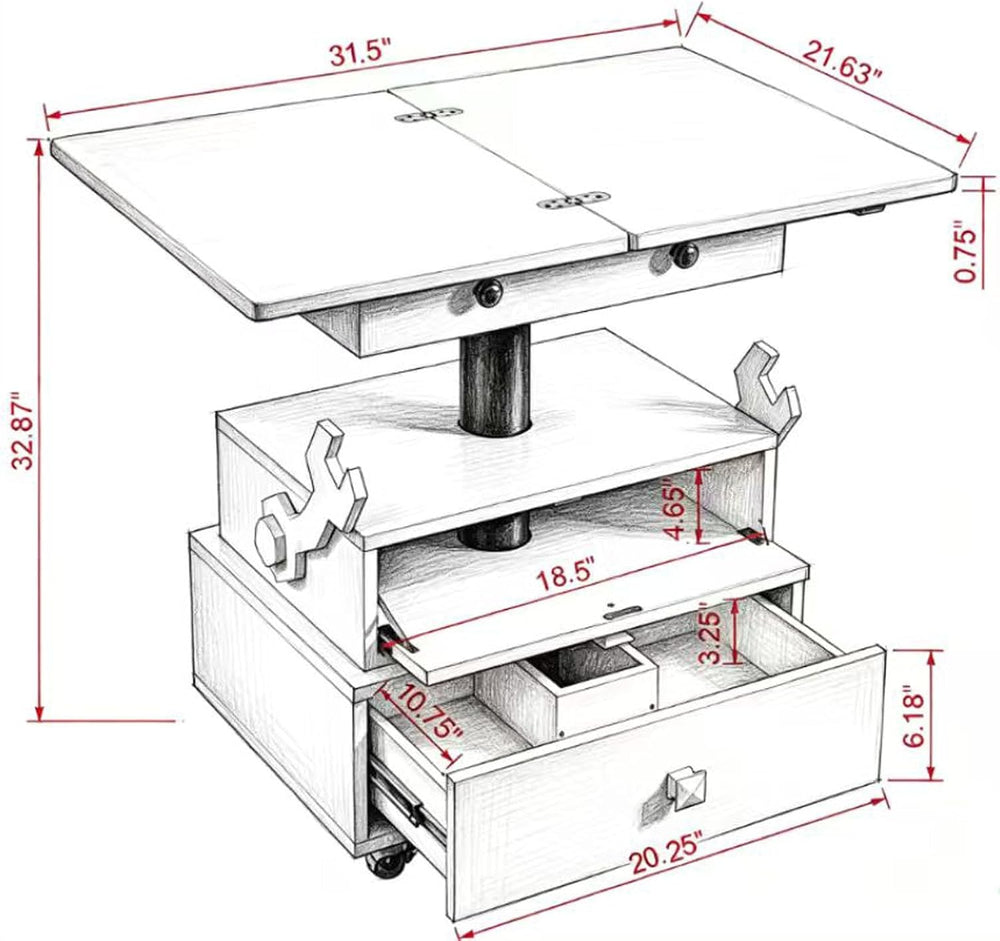 HRVEOCEI Lift Top End Tables with Storage Drawers & Charging Station, Gre...