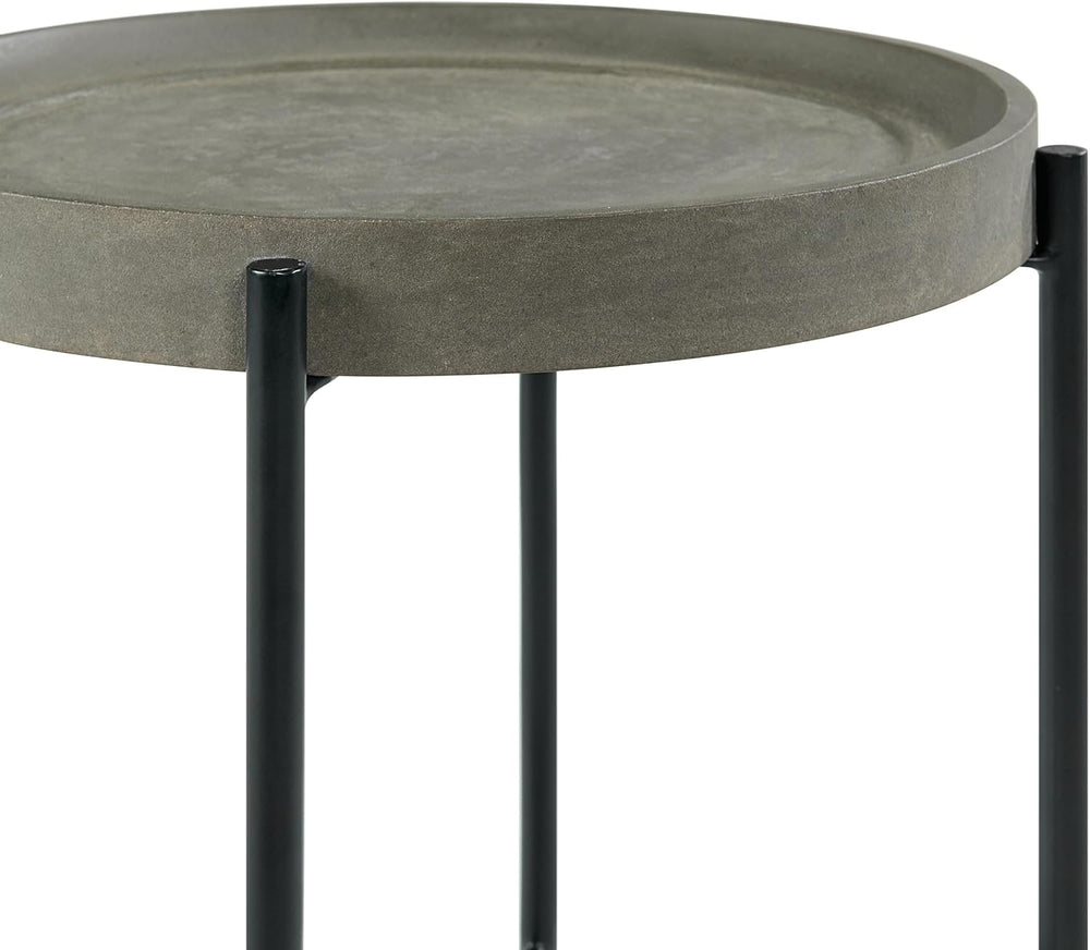 Brookline 20-Inch Round Wood End Table with Concrete Coating and Powder-Coate...