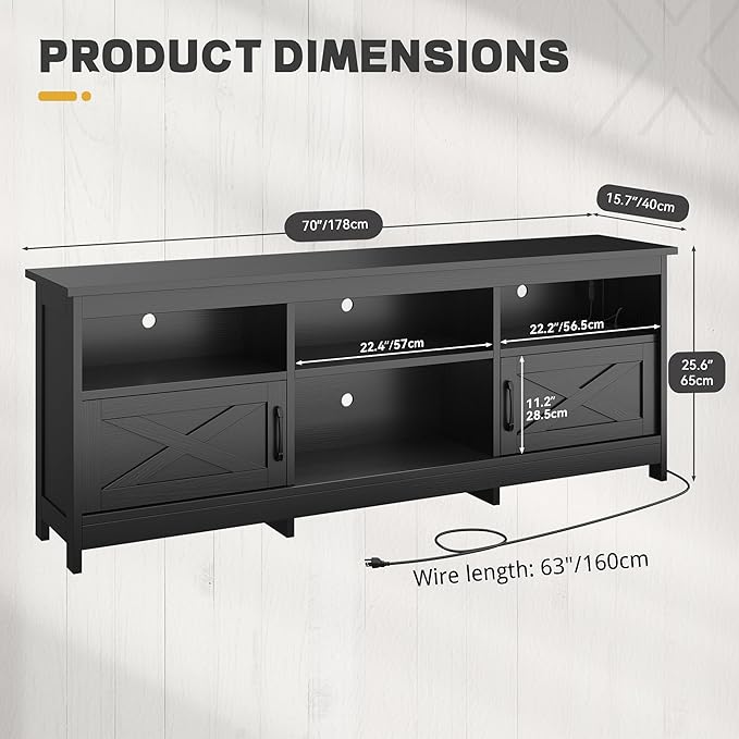 YITAHOME TV Stand for 80/75/70 Inch TVs with LED Lights, Farmhouse Entertainm...