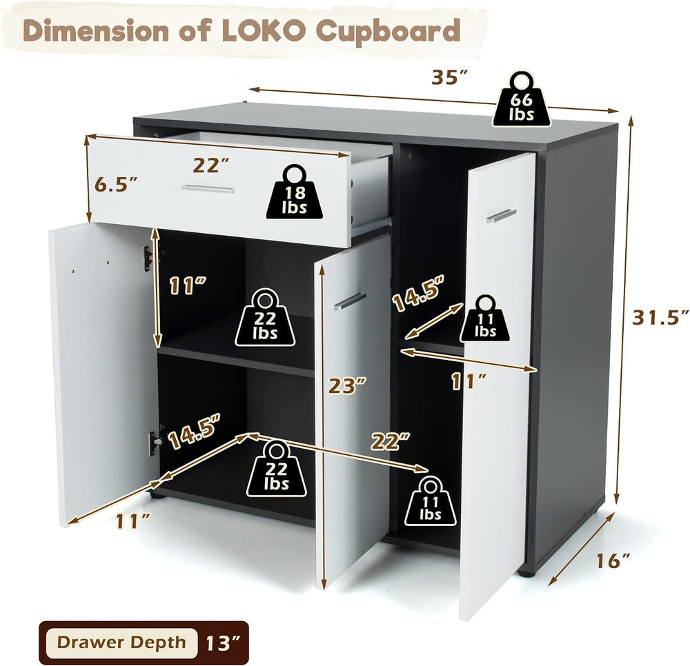 LOKO Buffet Cabinet with Storage, Multifunctional Kitchen Storage Cabinet wit...