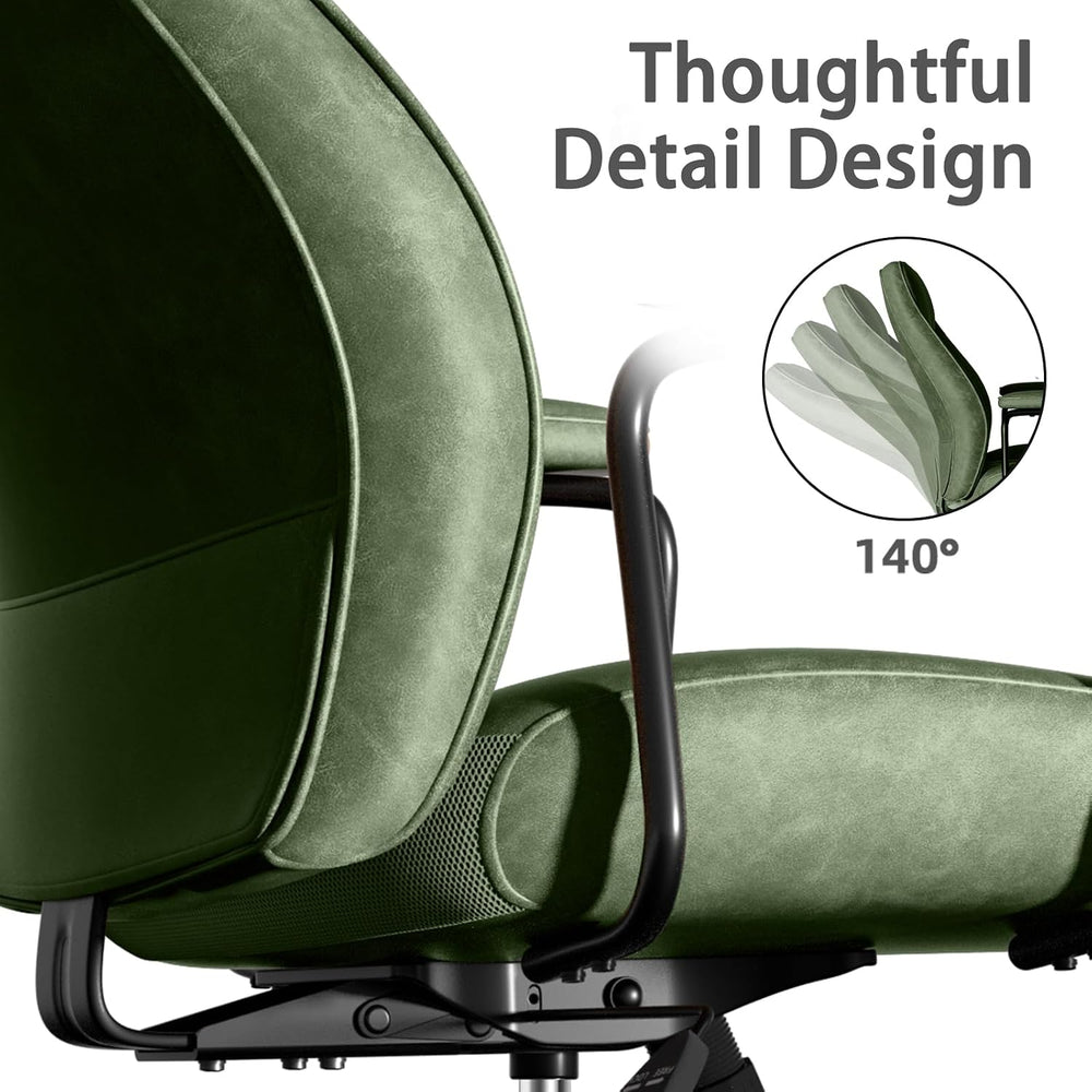 Green Leather Office Chair, Mid Century Home Office Desk Chair | Ergonomic Cu...