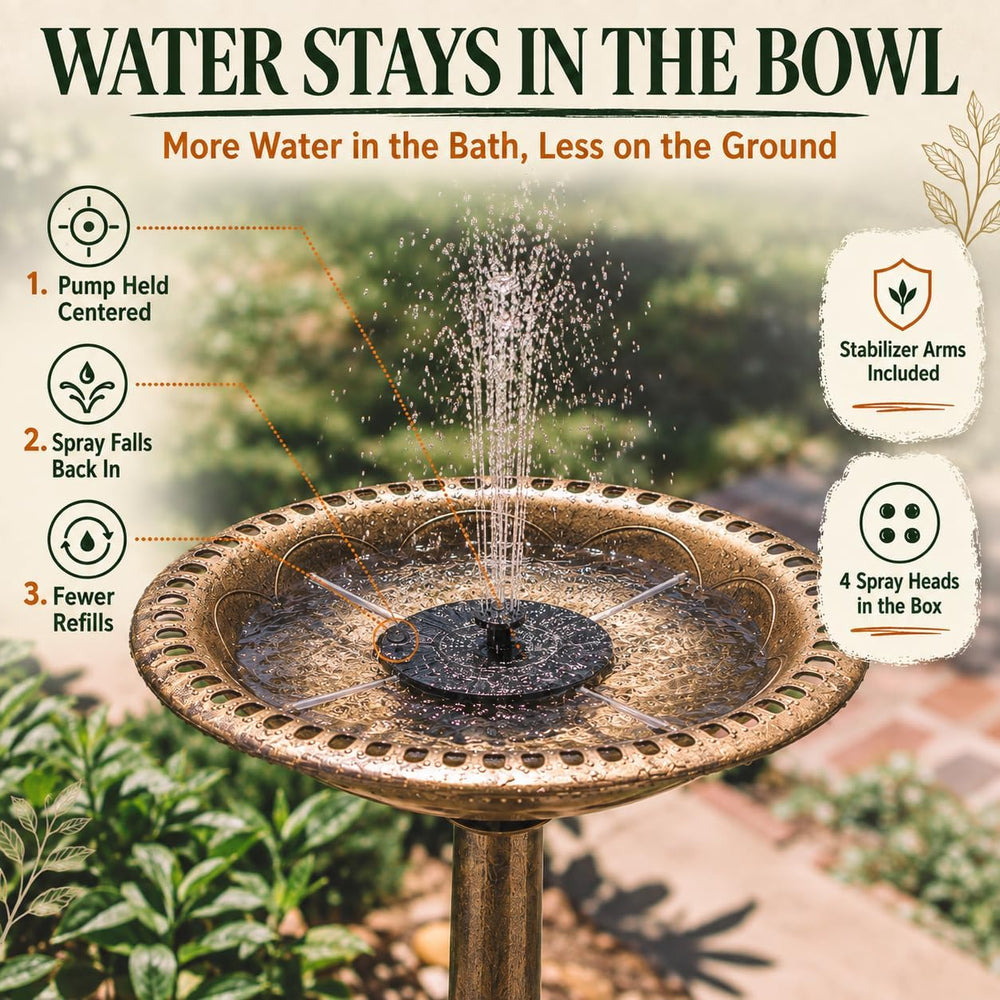 Backyard Expressions Bronze Bird Bath for Outside, Solar Bird Bath Fountain