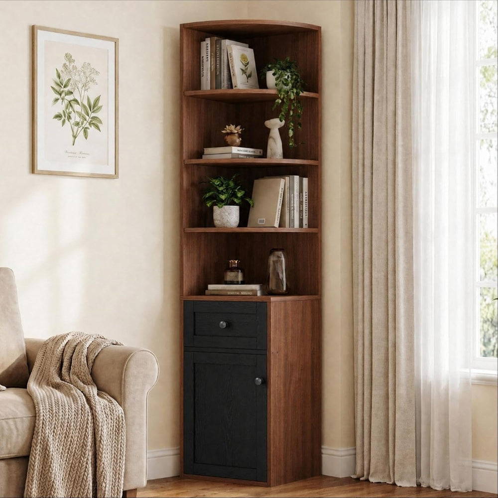 IRONCK Corner Bookshelf and Bookcase, 71" H Wooden Book Shelves 4 Tier w...