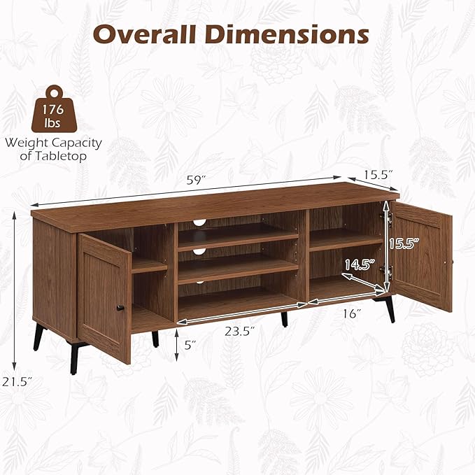 Giantex 2-Door TV Stand for TVs up to 65", Mid Century Modern Entertainm...