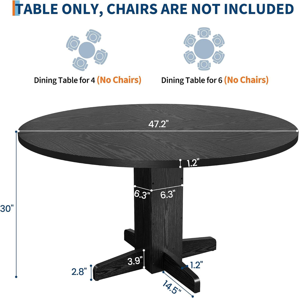 IDEALHOUSE Round Dining Table for 4-6 People, 47" Wood Kitchen Table wit...
