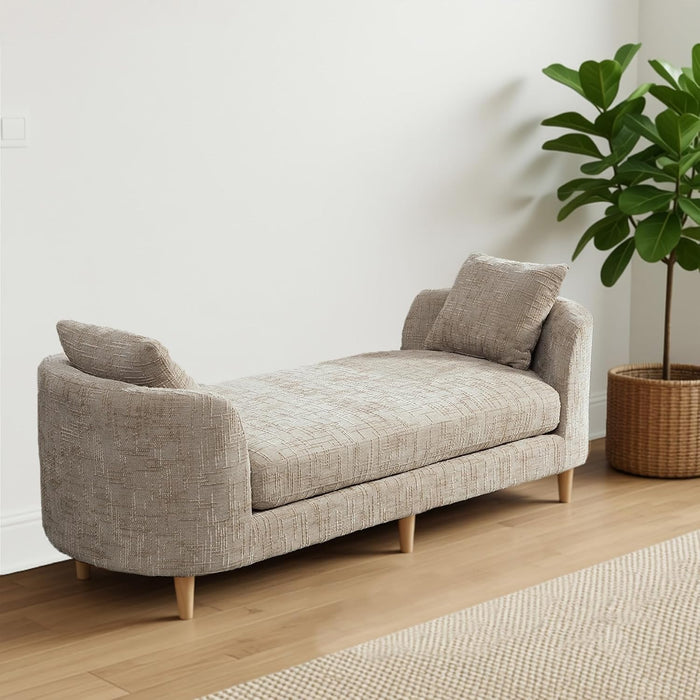 77.2" Oversized Chaise Lounge, Curved Soft End of Bed Bench with Armrest, Sleeper Sofa Daybed with 2 Pillows for Bedroom, Living Room, Window Seat, Wheat.