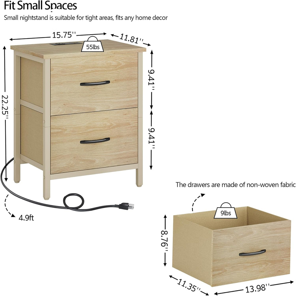 Vagusicc Nightstand Set of 2 with Charging Station, End Table Bedside Table w...