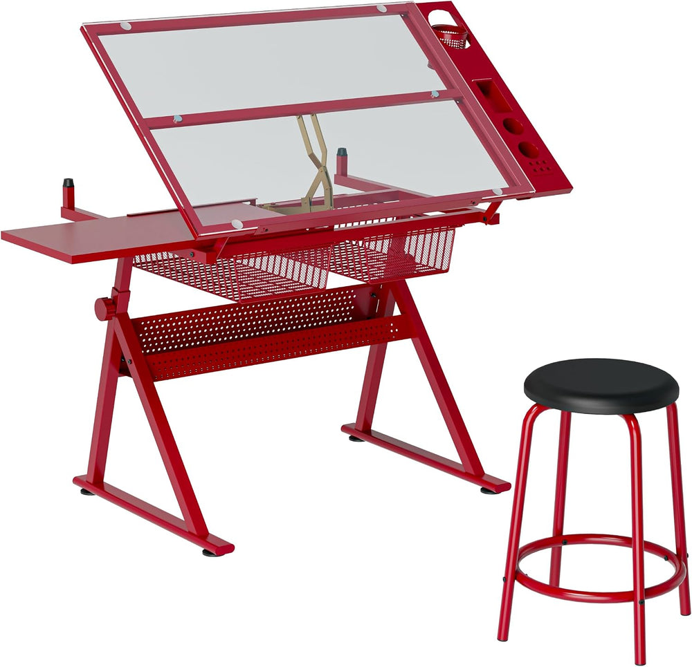Art Table Art Desk Drafting Table - Height Adjustable Glass Drawing Table wit...