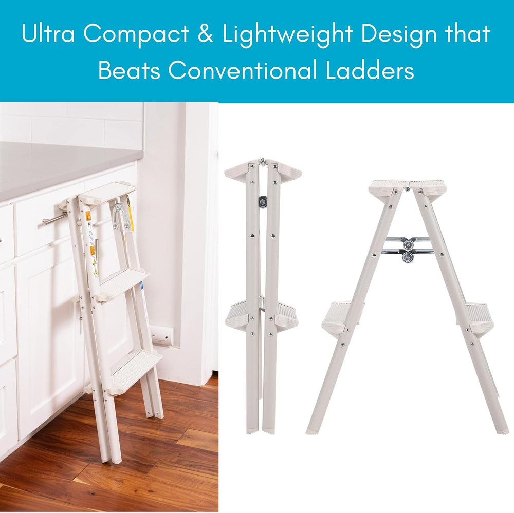 Compact 3 Step Ladder Folding Step Stool for Kitchen, Pantry, Closet, or Home...