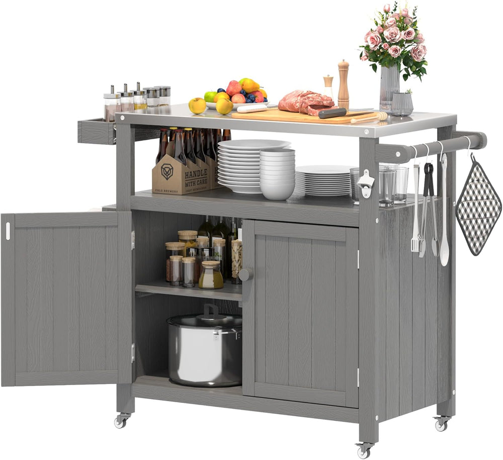 Weatherproof HIPS Outdoor Kitchen Island with Stainless Steel Top & Stora...