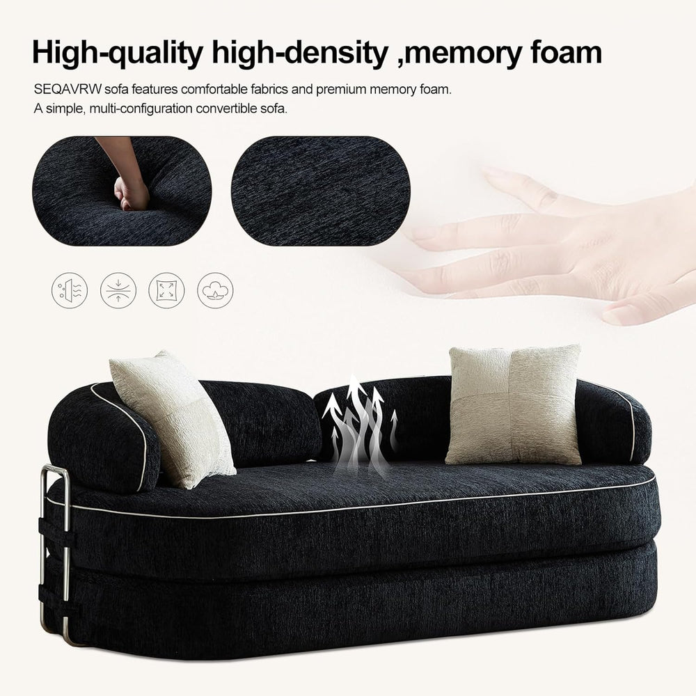 78" Sleeper Sofa Couch Bed Queen Size, 4-in-1 Pull Out Futon Couch, Blac...